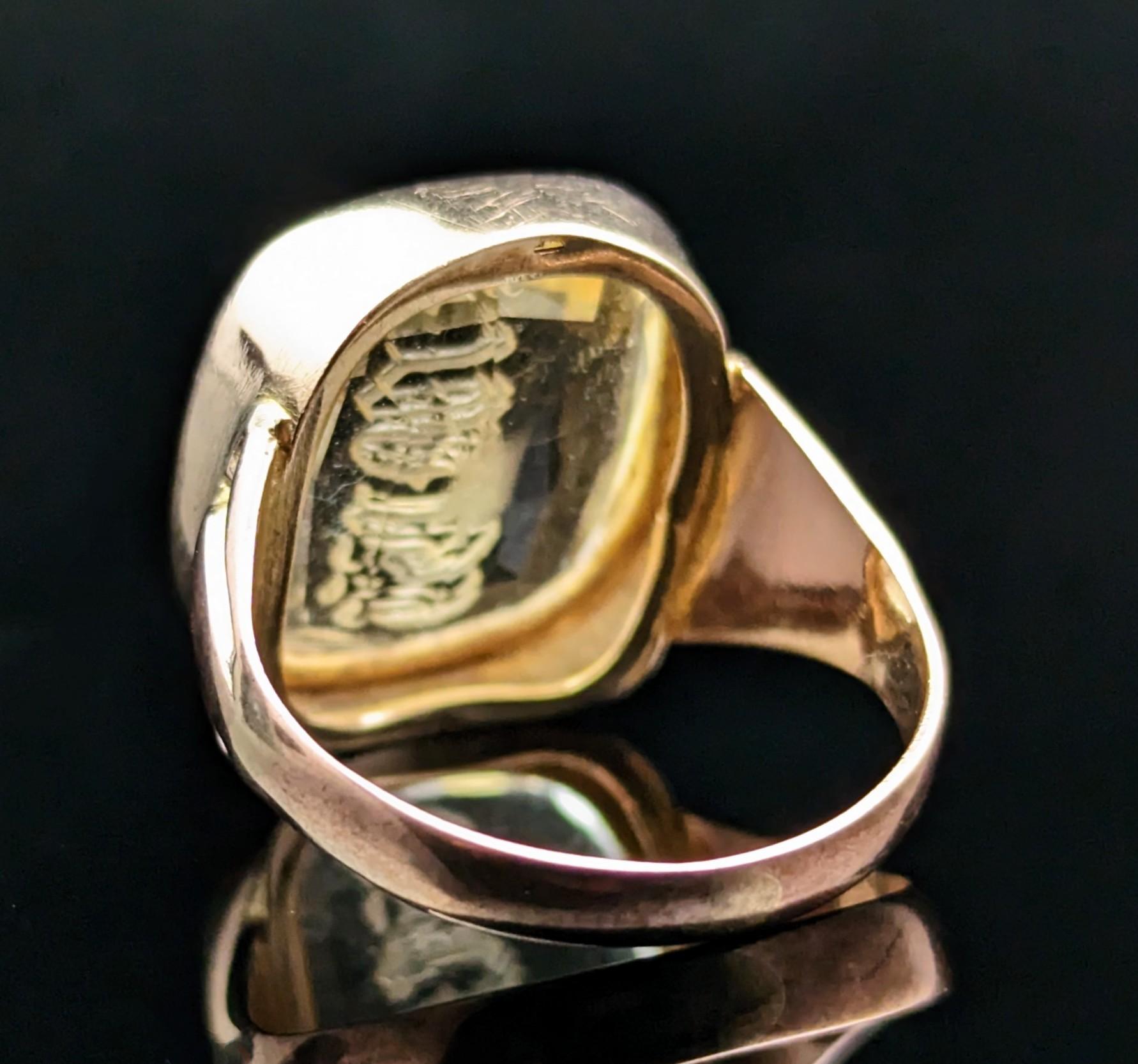 Antique Citrine Intaglio Seal Ring, Monogrammed, Signet, 9k Gold 2