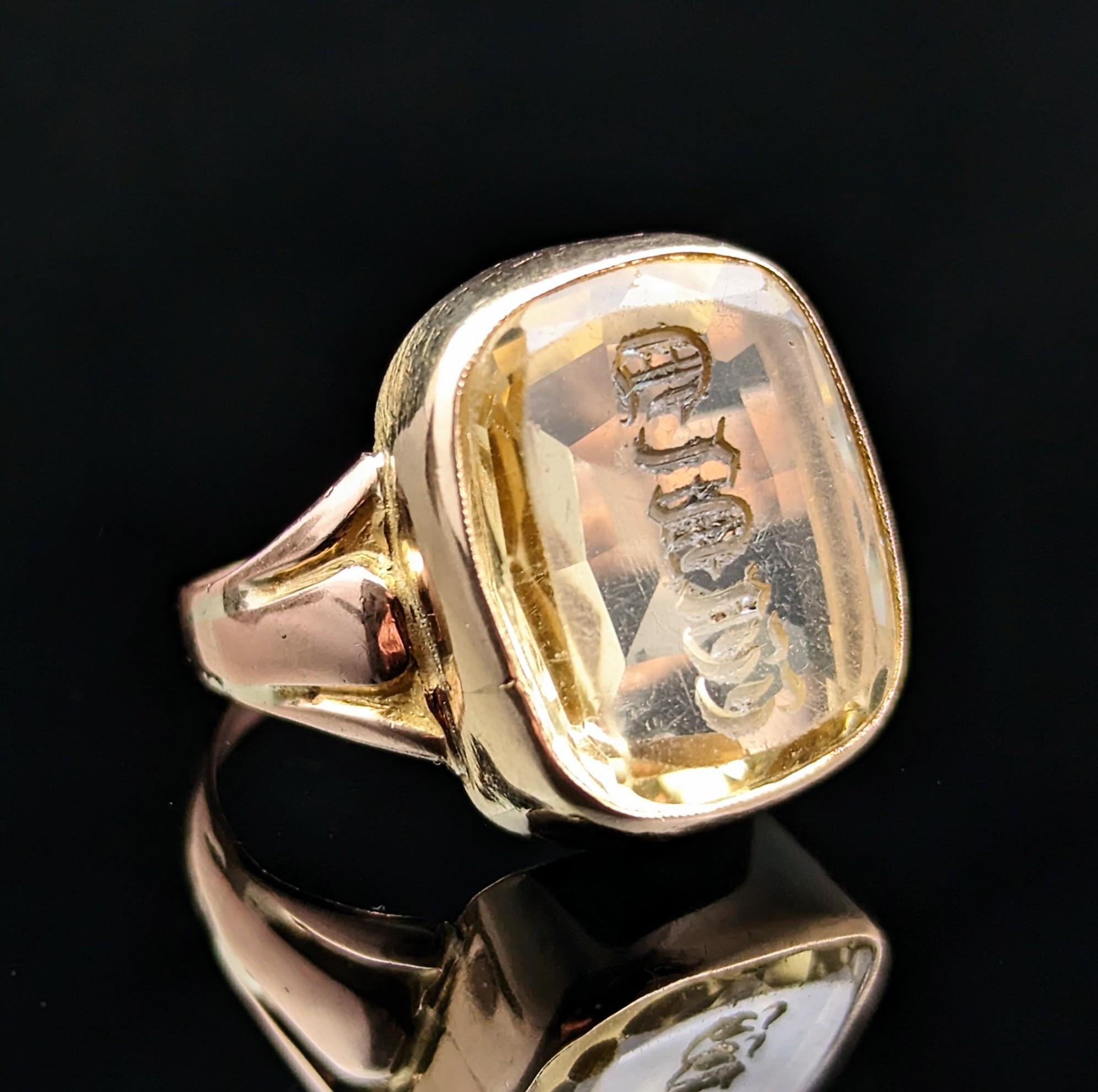 Antique Citrine Intaglio Seal Ring, Monogrammed, Signet, 9k Gold 3