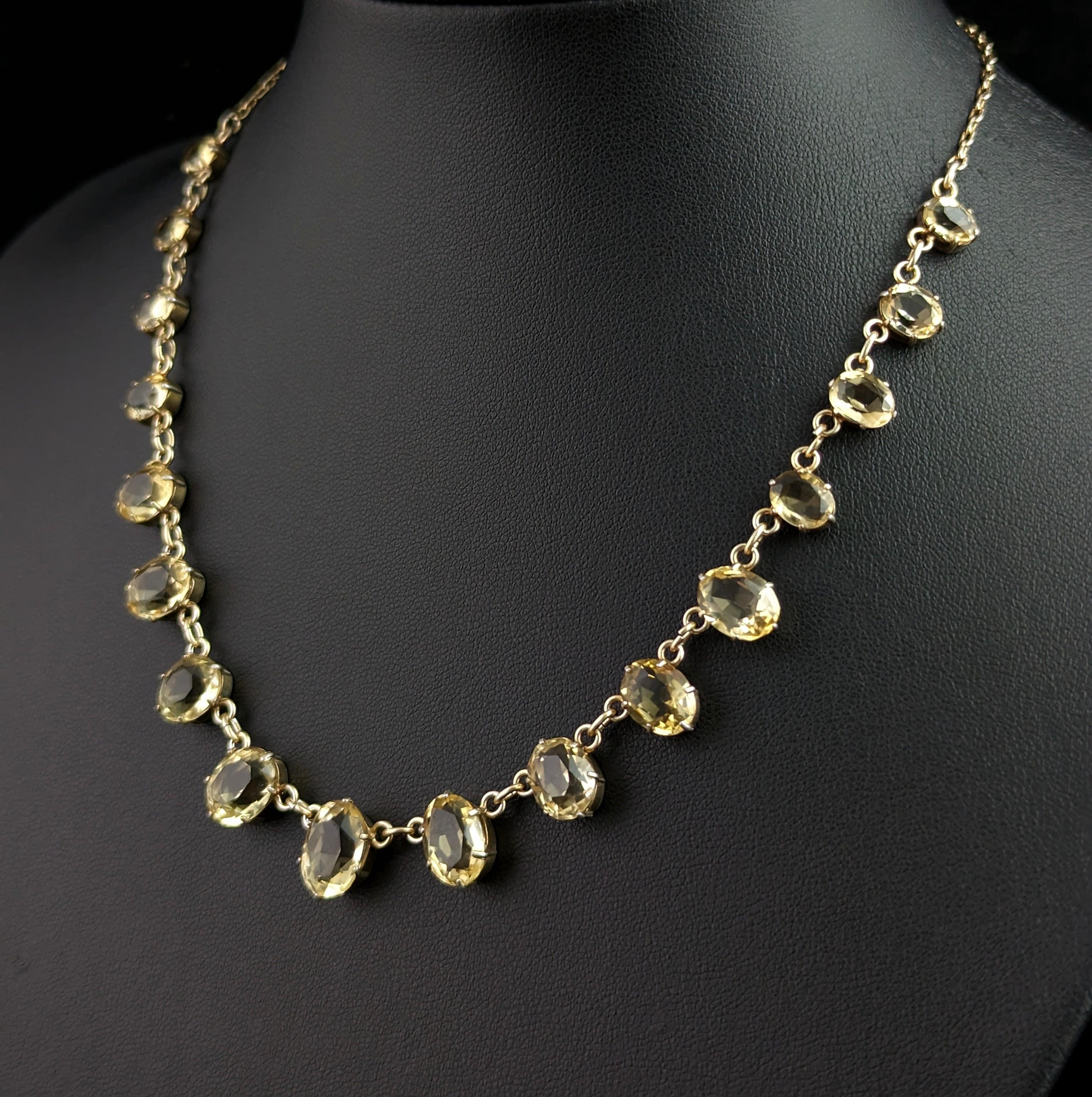 Oval Cut Antique Citrine Necklace, Silver Gilt, Victorian