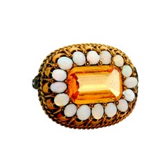 Antique Citrine Opal 10K Gold Halo Brooch