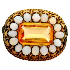 Antique Citrine Opal 10K Gold Halo Brooch
