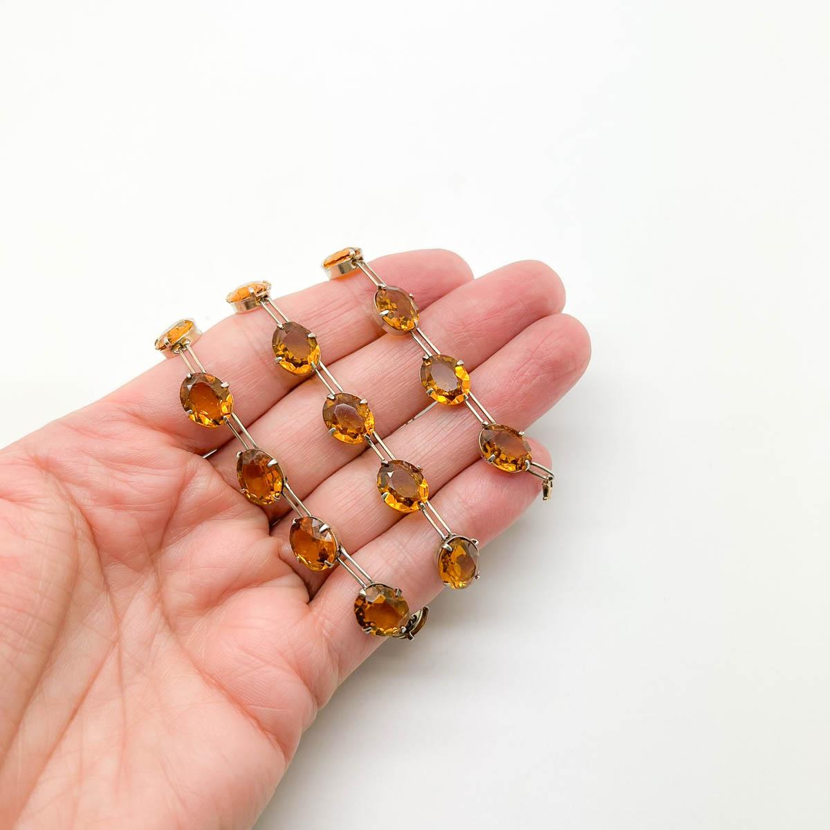 Women's or Men's Antique Citrine Paste & Silver Rivière Necklace 1920s