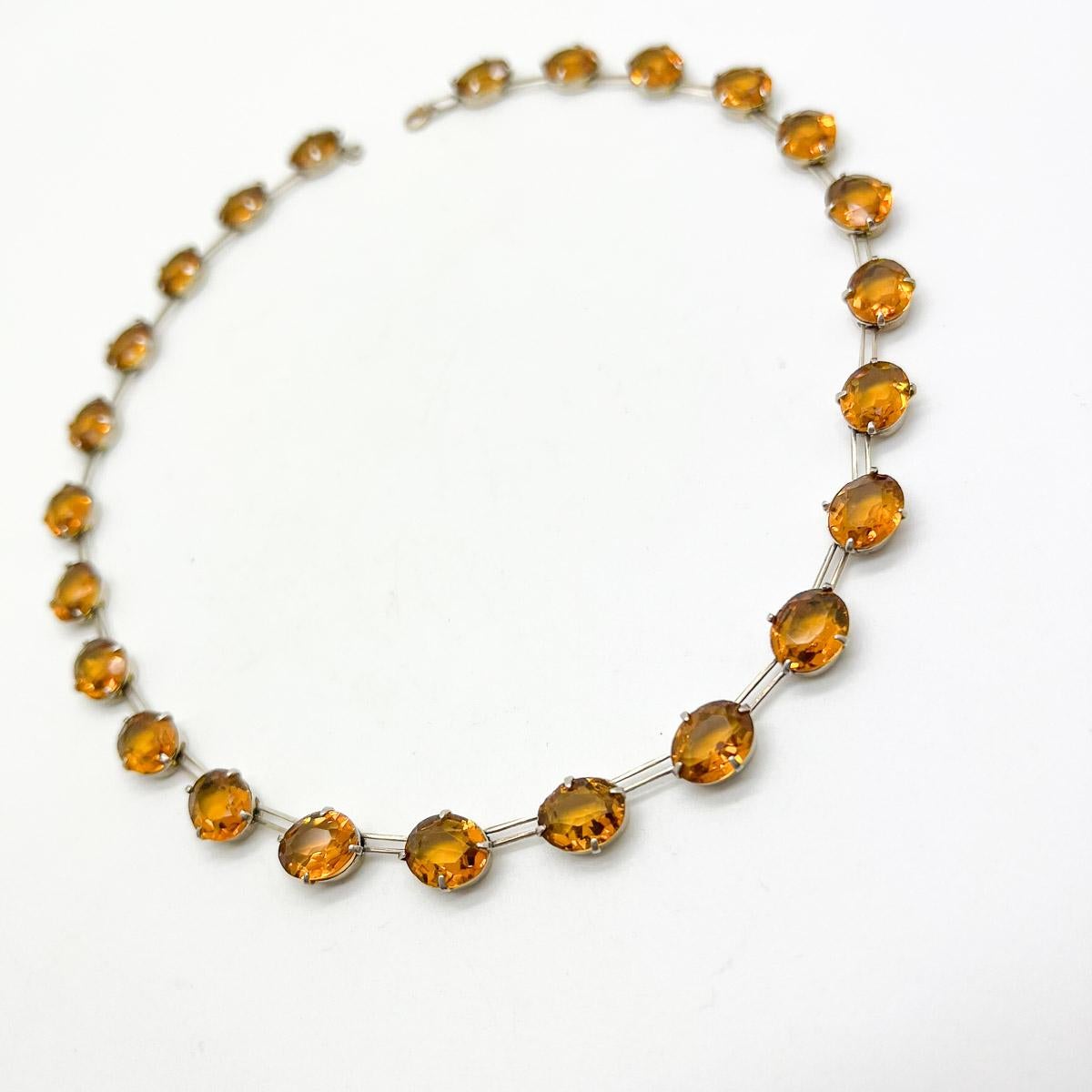 Antique Citrine Paste & Silver Rivière Necklace 1920s 2