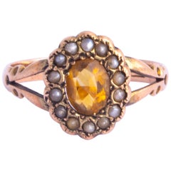 Antique Citrine, Pearl and 9 Carat Gold Cluster Ring