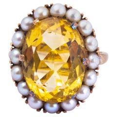 Antique Citrine, Pearl and 9 Carat Gold Cluster Ring