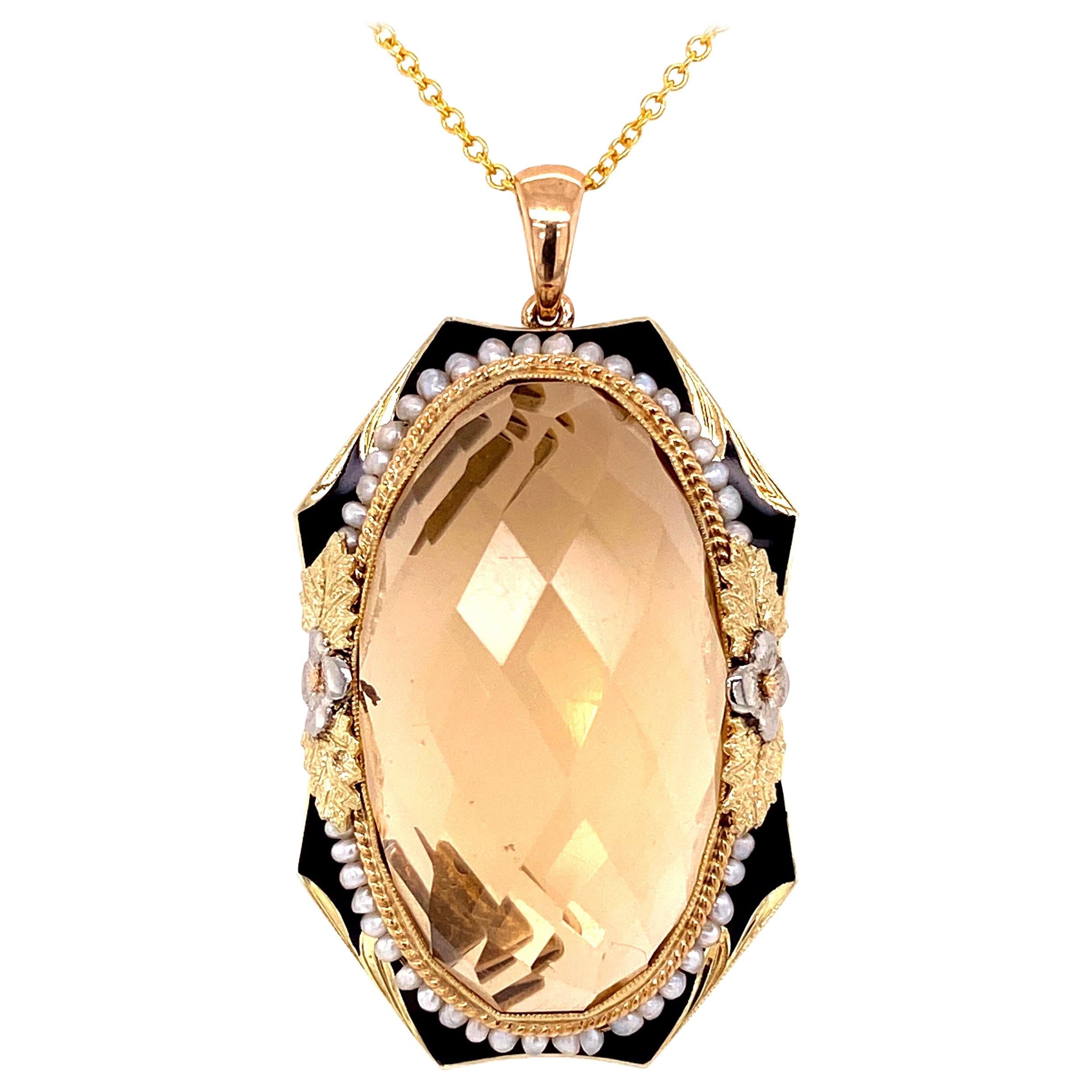 Antique Citrine Pearl Enamel Gold 