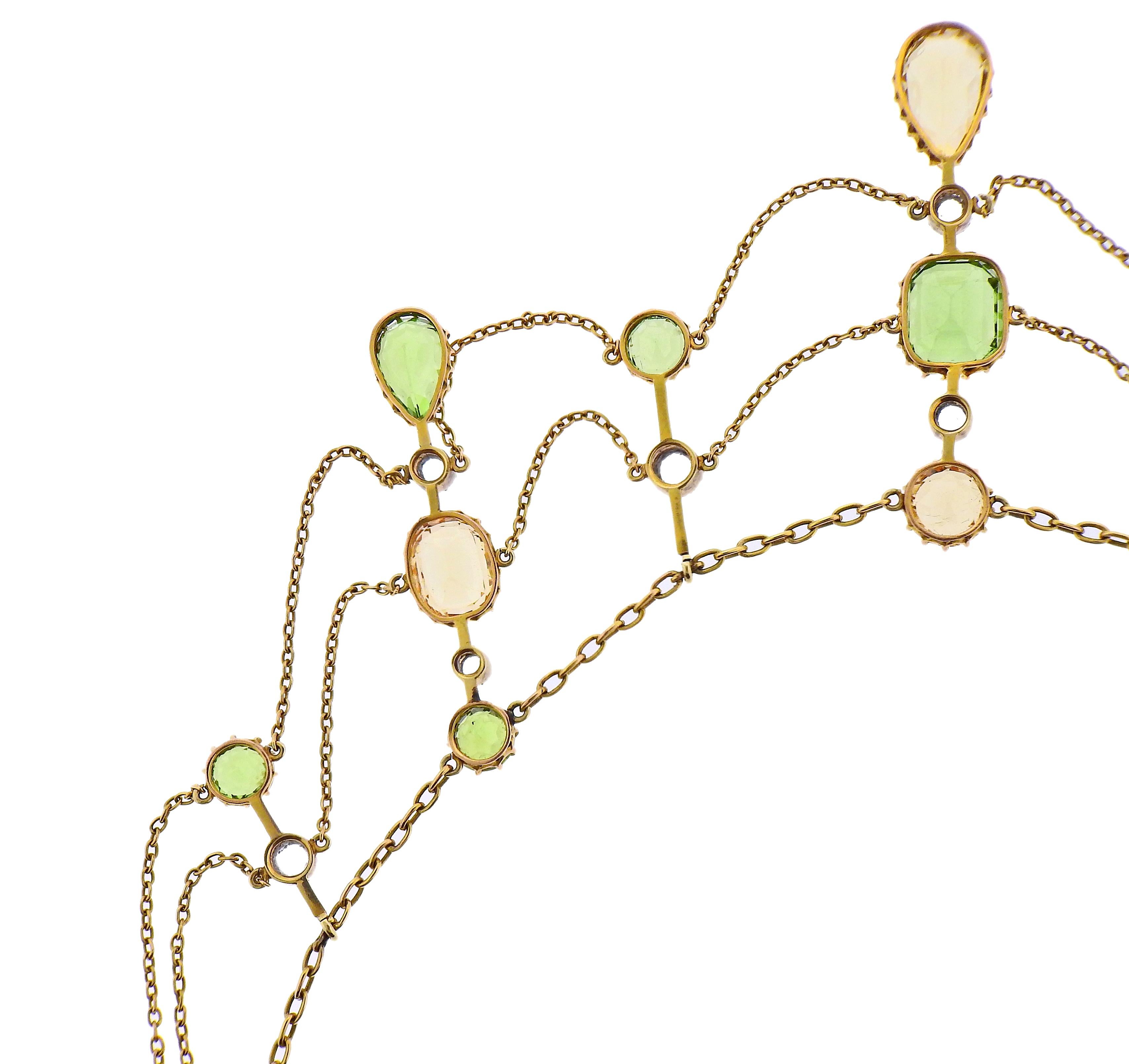 Antike Citrin Peridot Paste Collier-Halskette im Zustand „Hervorragend“ im Angebot in New York, NY