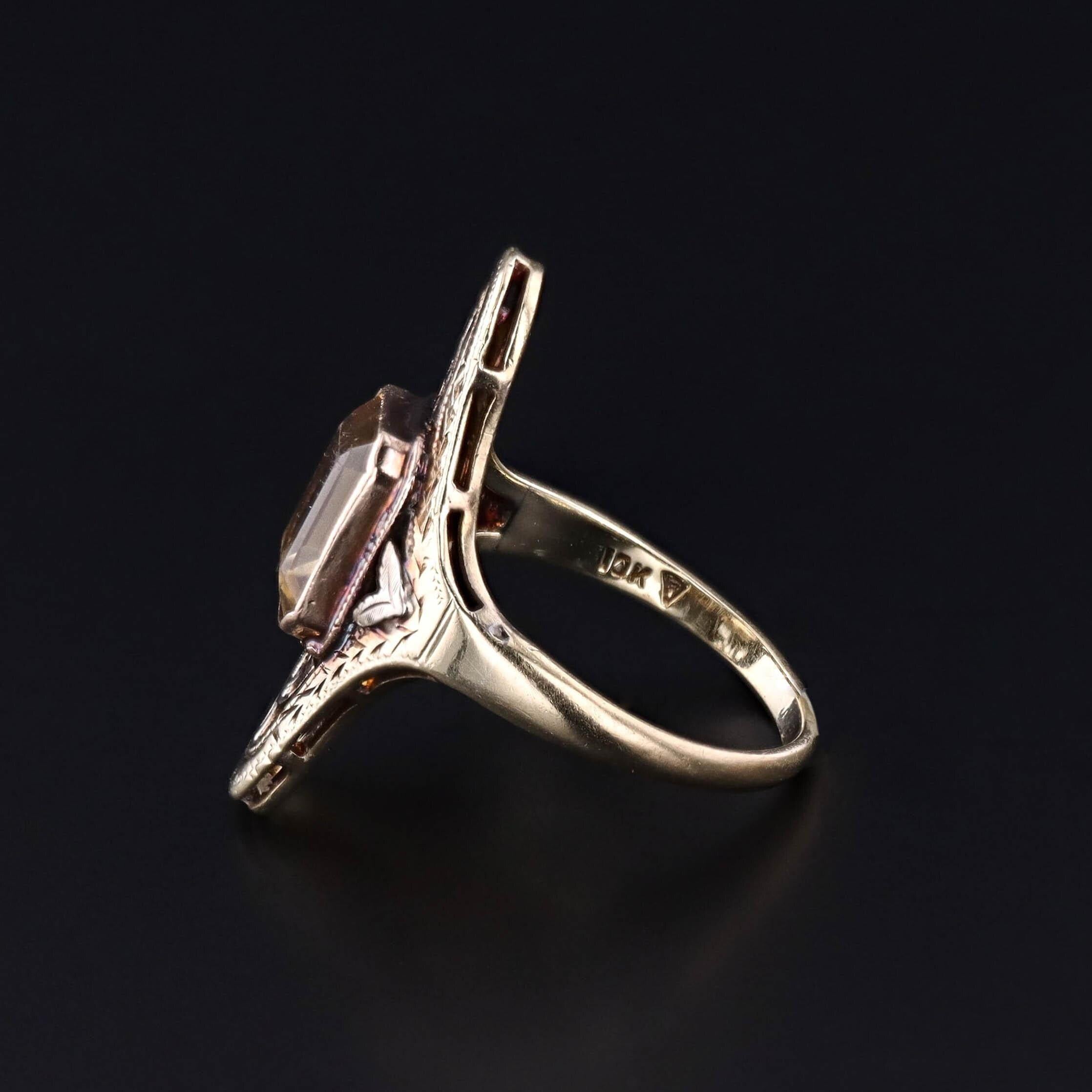 Art nouveau Bague ancienne en or 10k avec citrine en vente