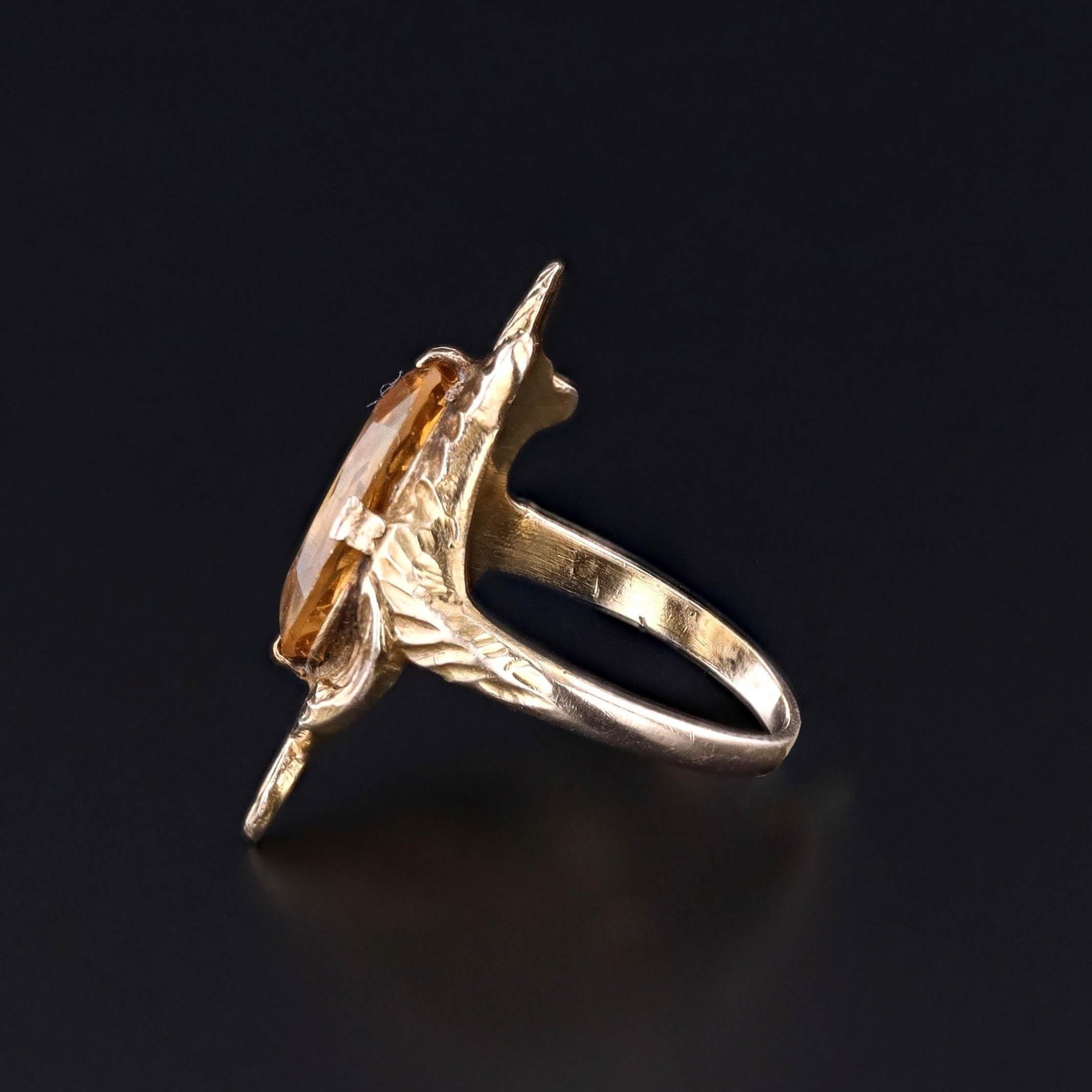 Art nouveau Bague ancienne en or 10k avec citrine en vente