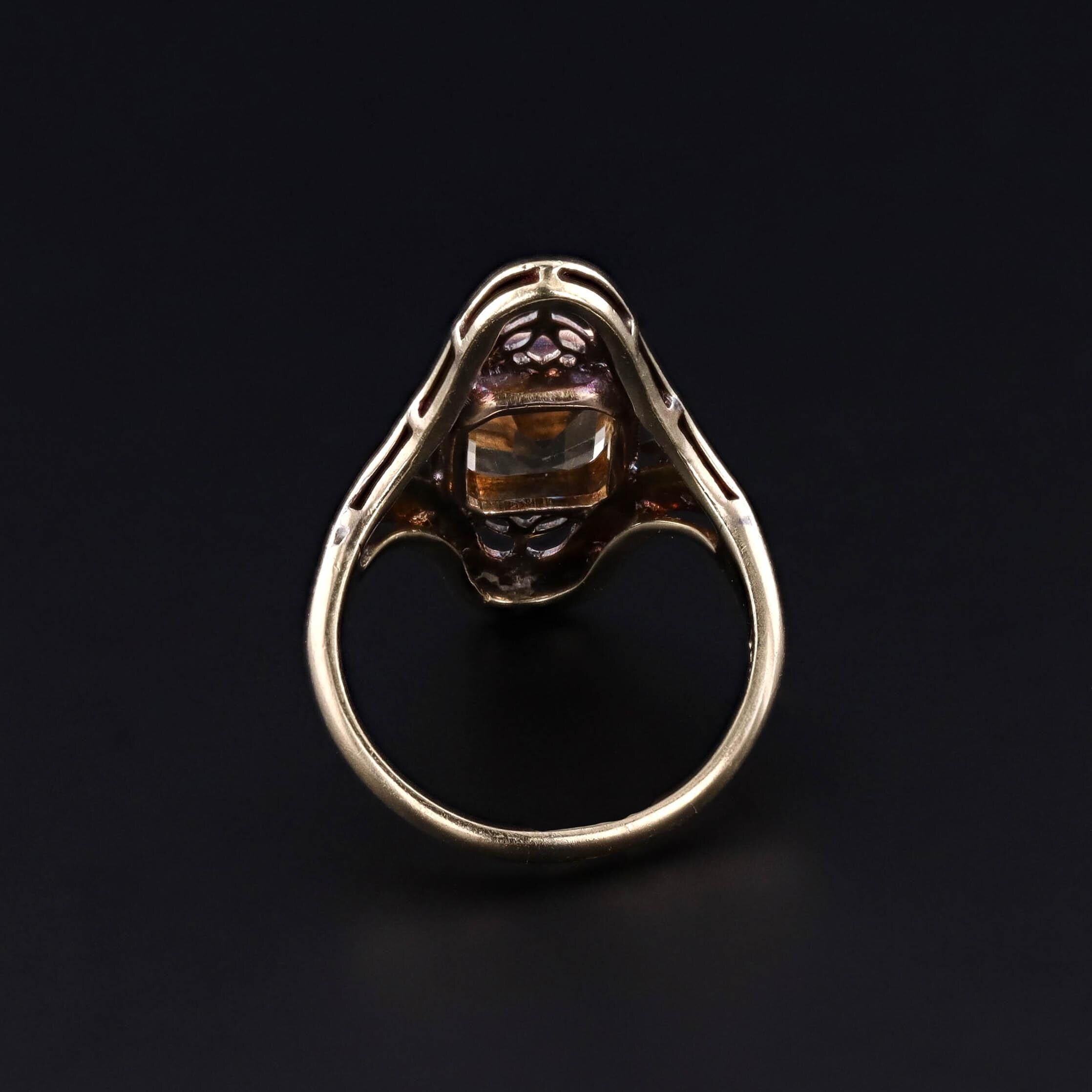 Taille carrée Bague ancienne en or 10k avec citrine en vente