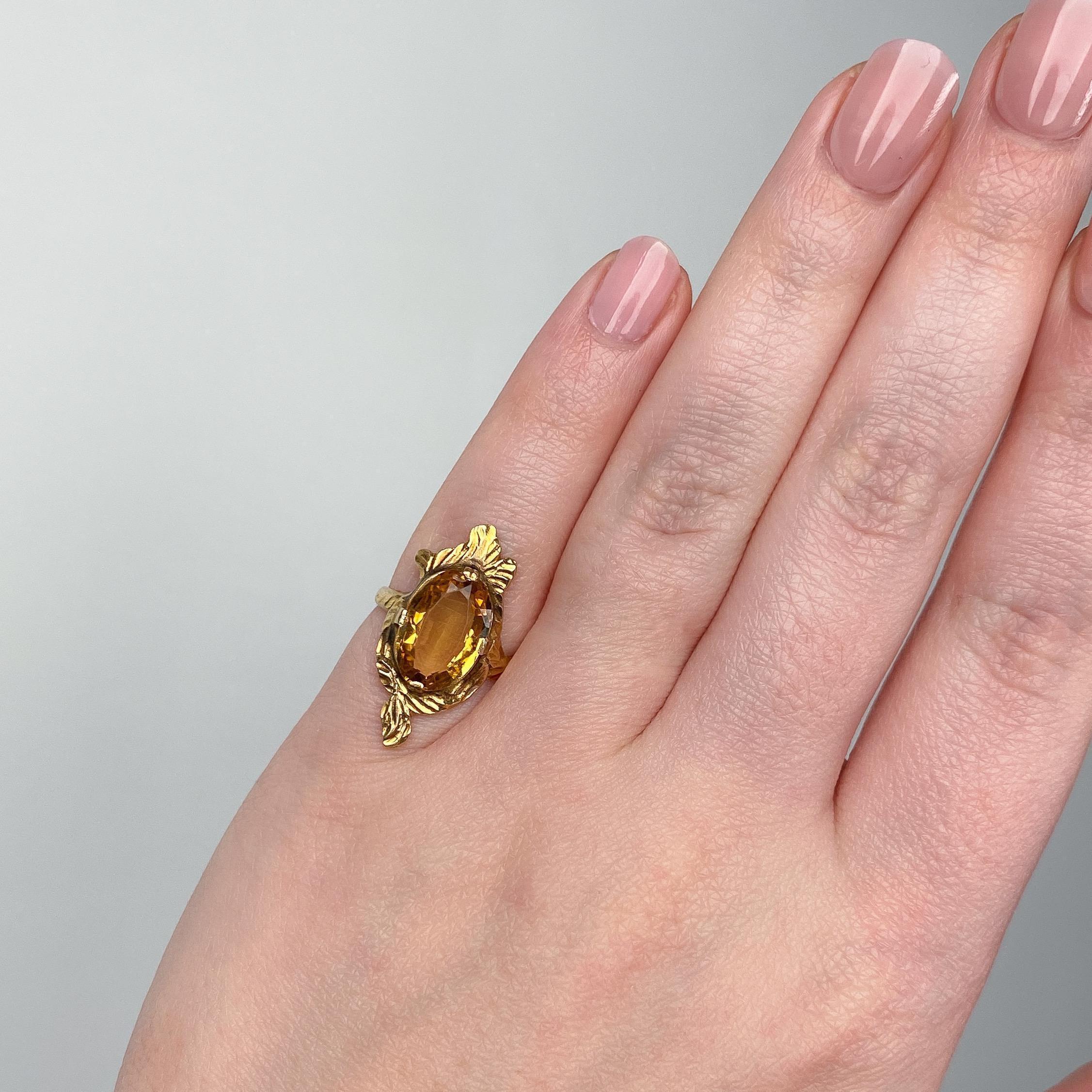 Bague ancienne en or 10k avec citrine Bon état - En vente à Lewisburg, PA