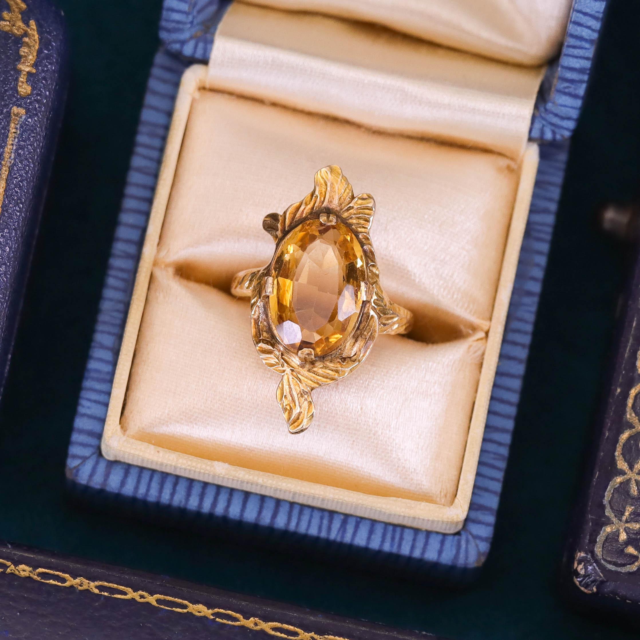 Bague ancienne en or 10k avec citrine Pour femmes en vente