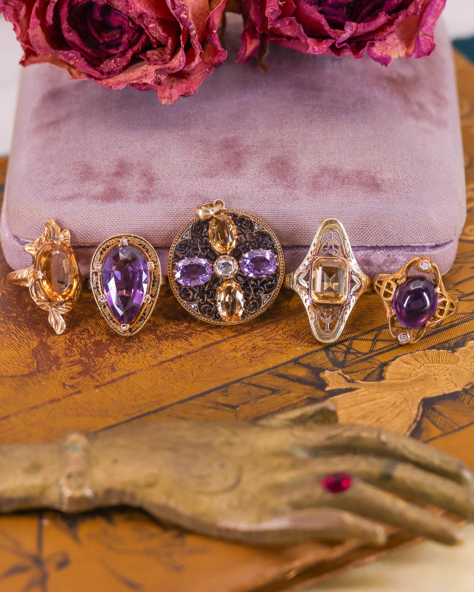 Bague ancienne en or 10k avec citrine en vente 2