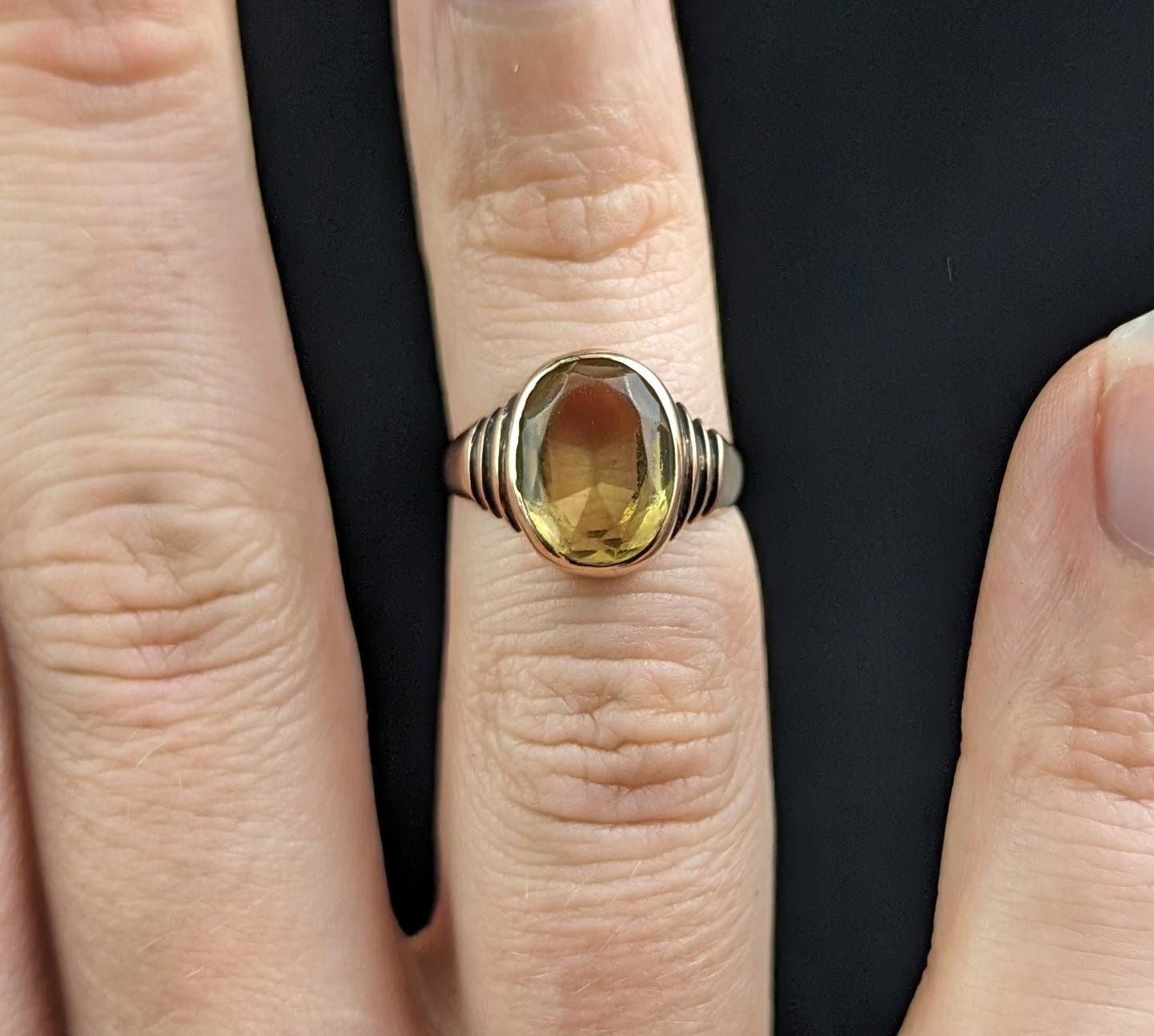 Oval Cut Antique Citrine solitaire ring, 9ct gold, Victorian
