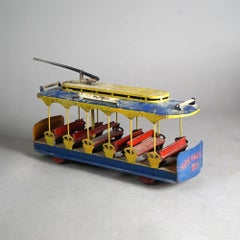 Antique City Hall Park Union Depot Wind Up Tin Street Trolley Car & Box c1900
