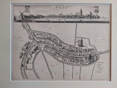 Antique City View and Map of IJlst, City in Friesland, Holland, Framed, 1664