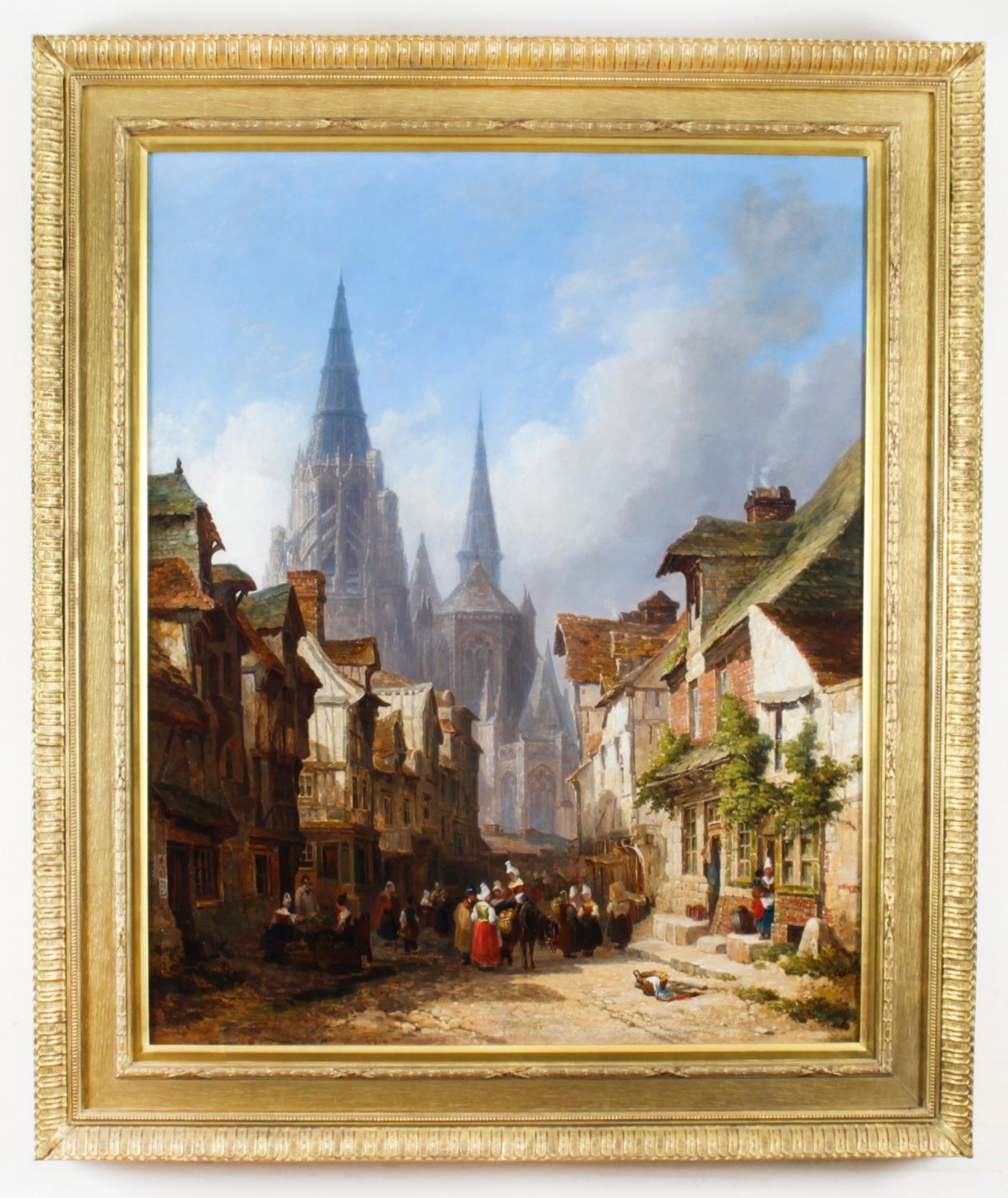 Antique Cityscape Oil Painting of Rouen by Caleb Robert Stanley 19th C 6