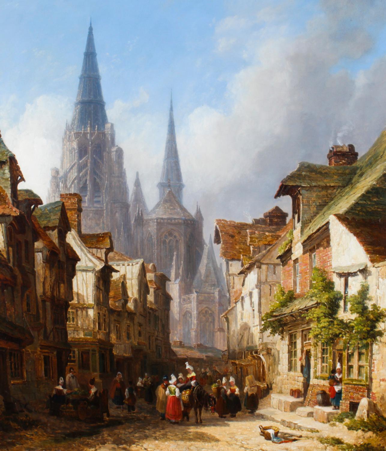 Caleb Robert Stanley (1795-1868) British. ‘Rouen’, with Figures in the Street, Oil on Canvas, Signed, 36” x 29” (91.5 x 73.7cm). Provenance: Burlington Paintings, London

A beautiful cityscape painting by Caleb Robert Stanley (British 1795-1868)