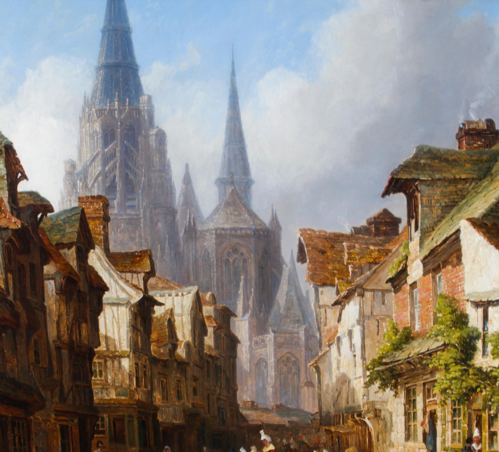Antique Cityscape Oil Painting of Rouen by Caleb Robert Stanley 19th C In Good Condition In London, GB