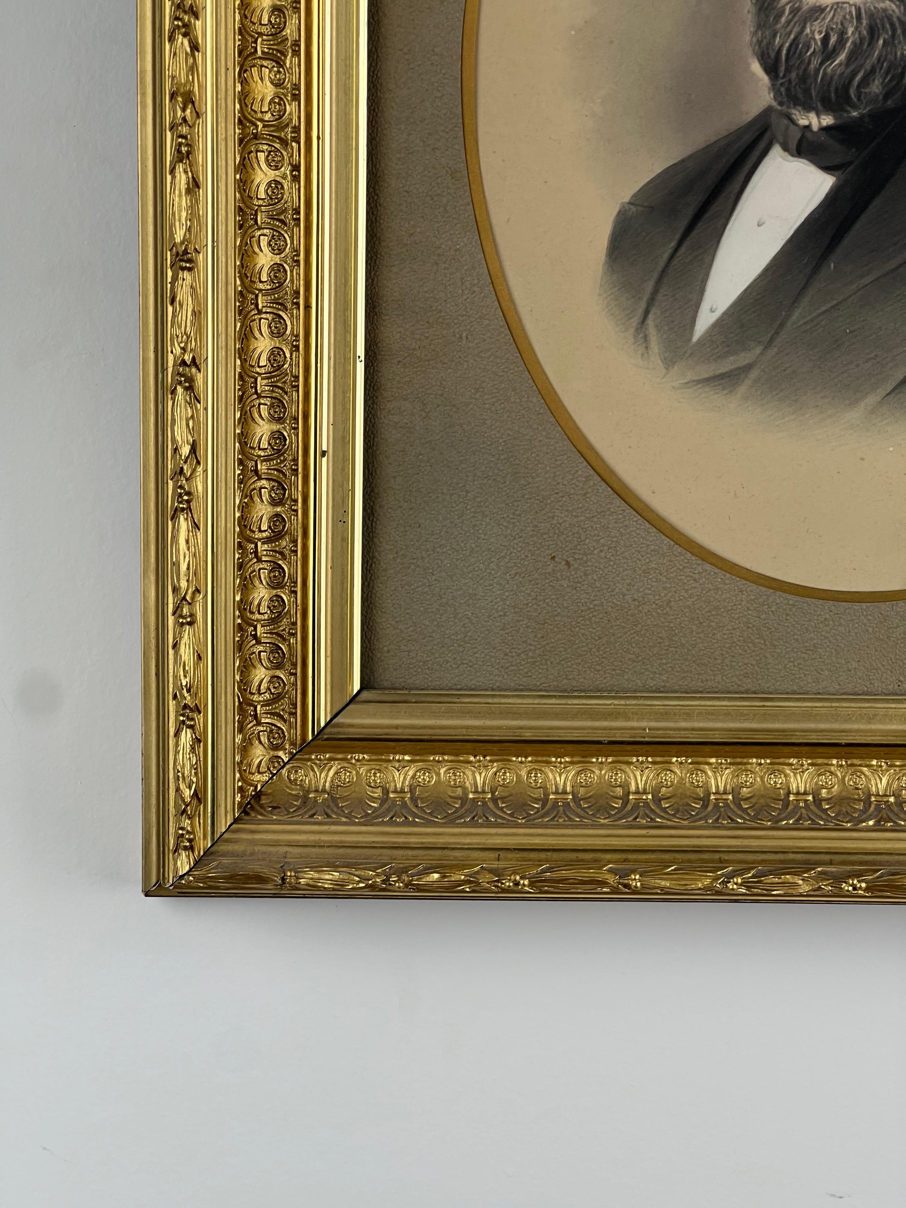 Antike Bürgerkrieg Ära Porträt eines Gentleman in vergoldetem Holzrahmen im Zustand „Gut“ im Angebot in Westfield, MA