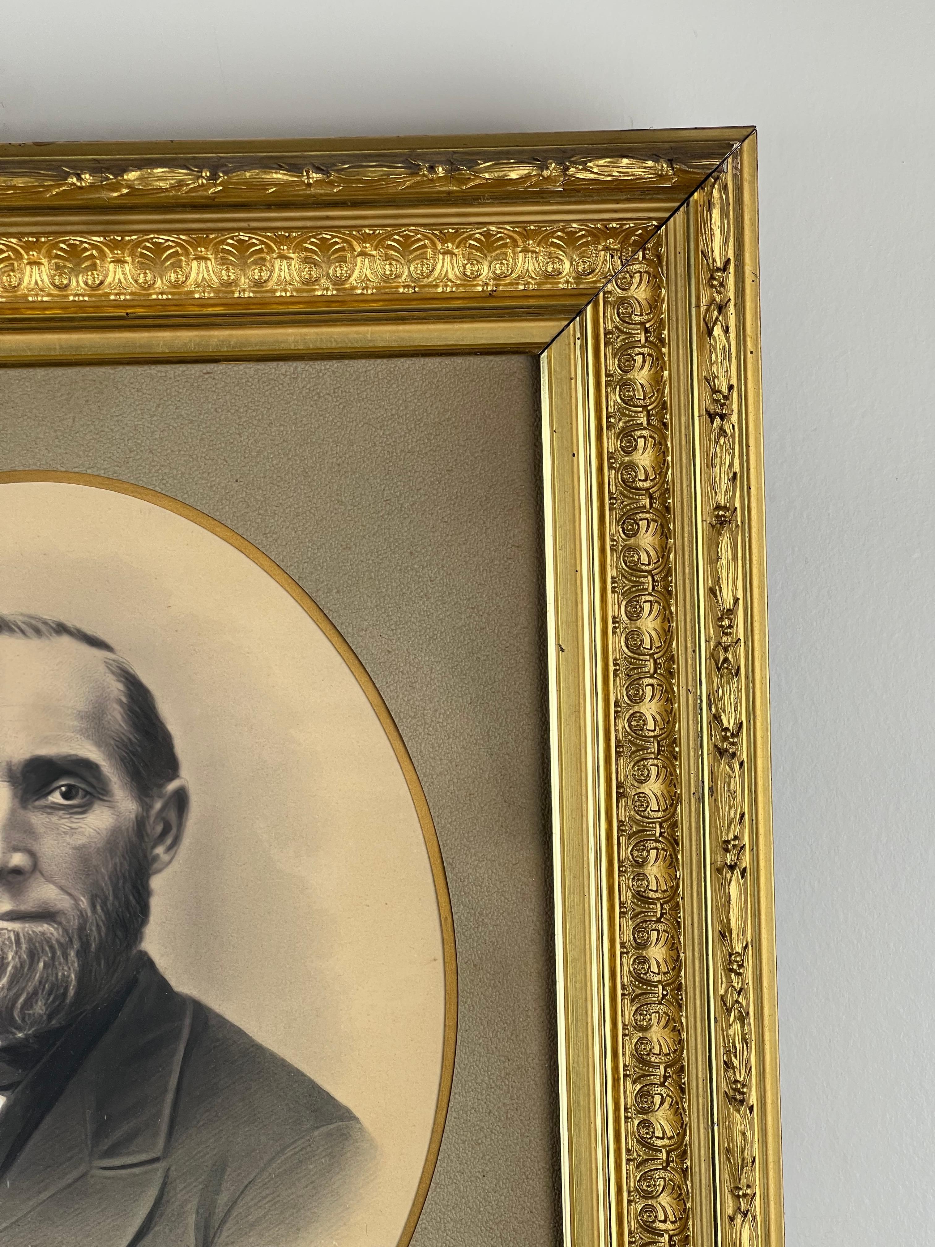 Antike Bürgerkrieg Ära Porträt eines Gentleman in vergoldetem Holzrahmen (Vergoldetes Holz) im Angebot