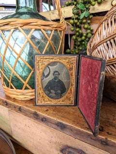 Antique Civil War Photo in Case with Hair 1800's Photography Soldier Military