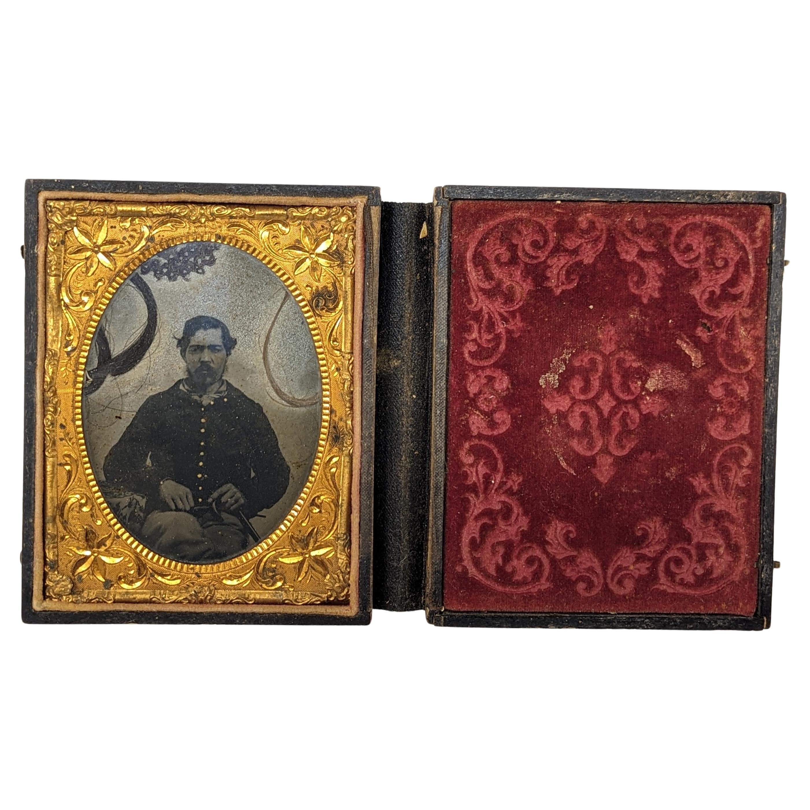 Antike Bürgerkrieg Foto im Fall mit Haar 1800's Fotografie Soldat Militär