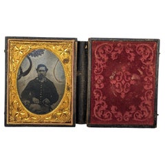 Foto antica della Guerra Civile in custodia con capelli Fotografia del 1800 Soldato Militare