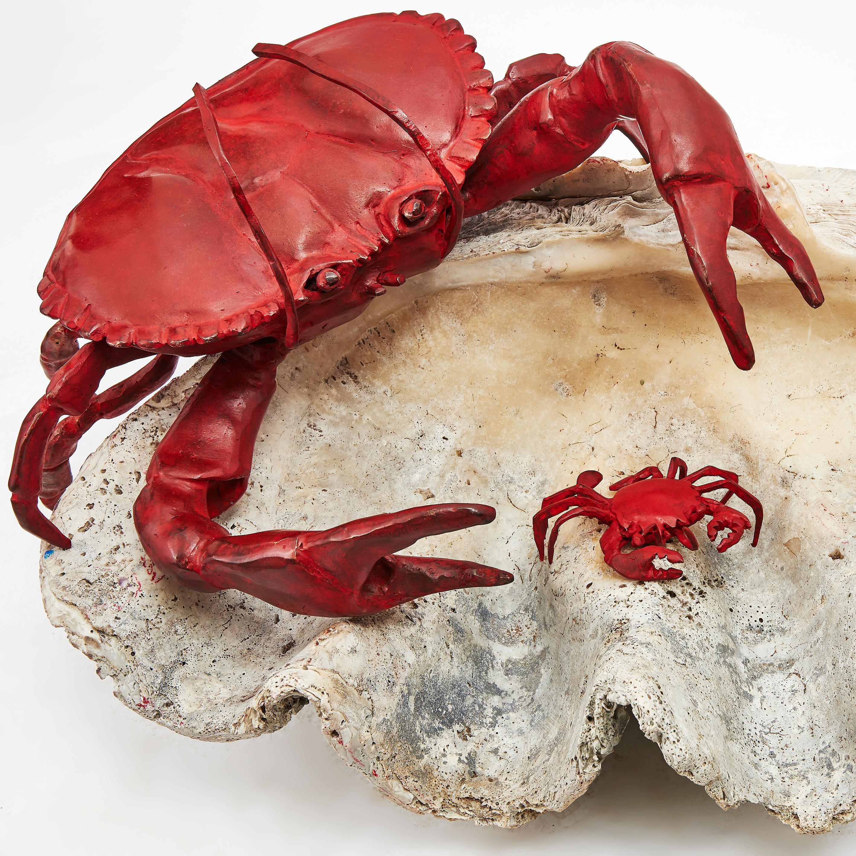 Antique Clam Shell Centre Piece with Paula Swinnen Crab Sculptures, 2019. 