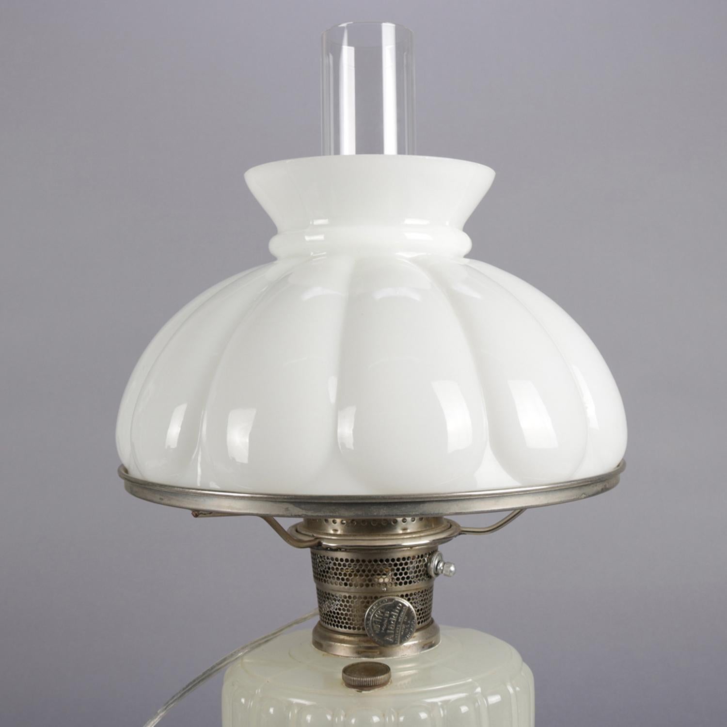 American Antique Clambroth Glass Pedestal Electrified Table Lamp by Aladdin Co.