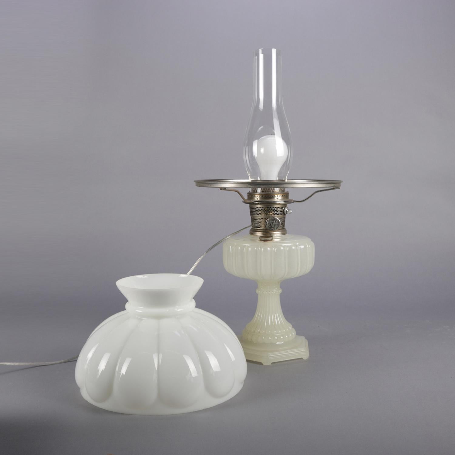 Antique Clambroth Glass Pedestal Electrified Table Lamp by Aladdin Co. 2