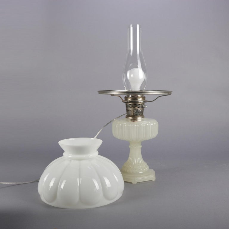 Antique Clambroth Glass Pedestal Electrified Table Lamp by Aladdin Co