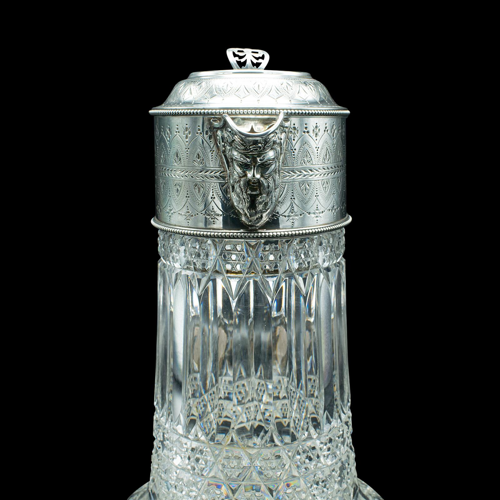 Antique Claret Jug, English, Cut Glass, Silver Plate, Decanter, Victorian, 1900 For Sale 5