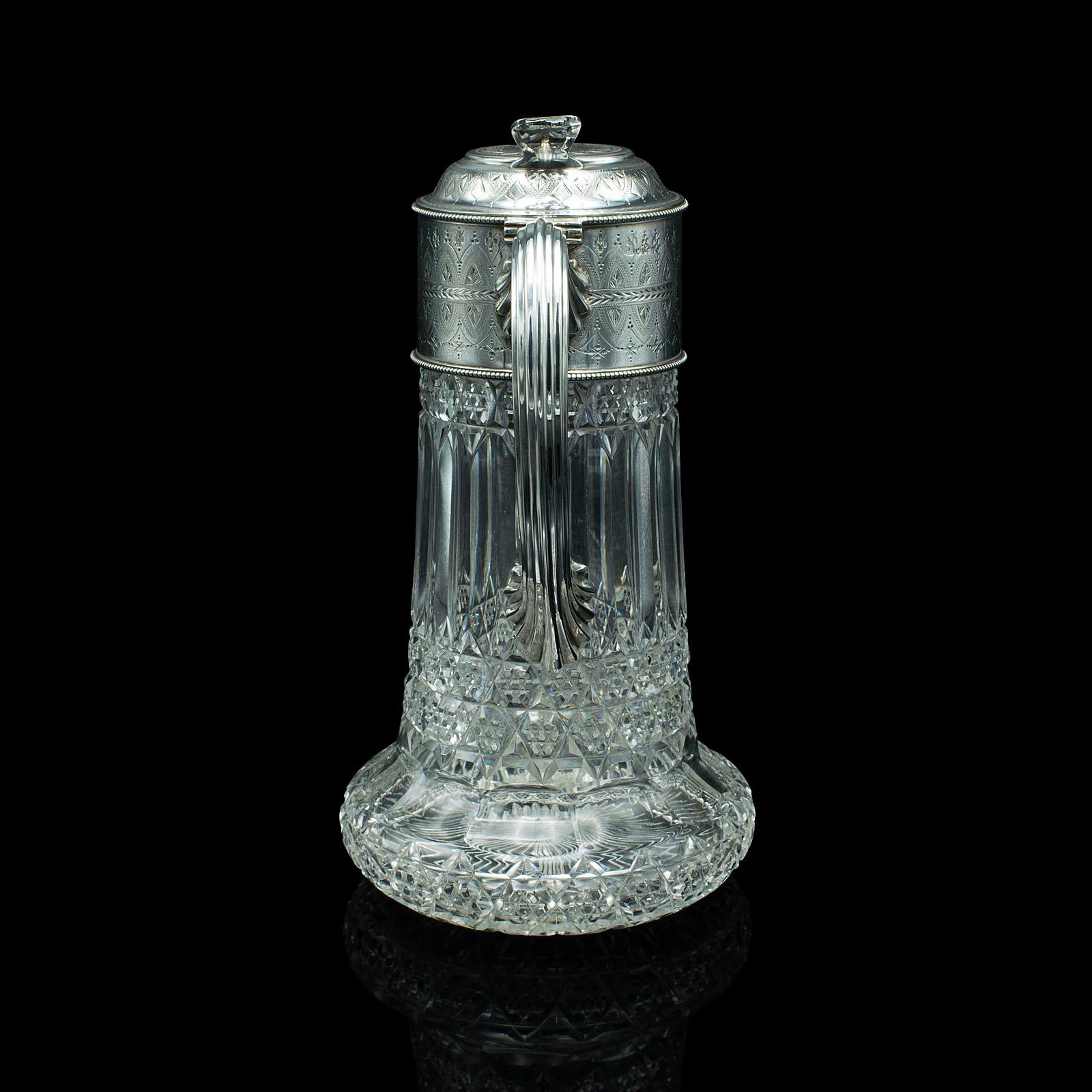 Antiker Claret-Krug, englisch, geschliffenes Glas, versilbert, Dekanter, viktorianisch, 1900 (Britisch) im Angebot