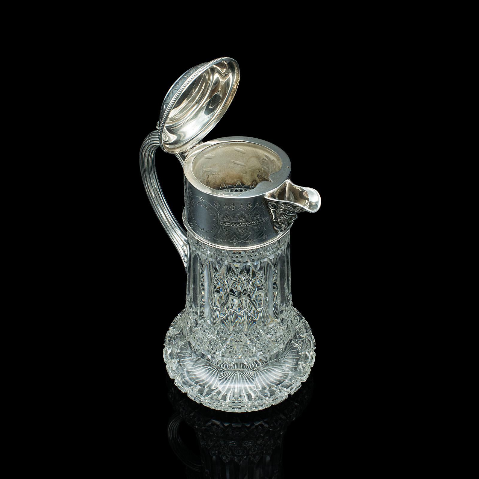 Antique Claret Jug, English, Cut Glass, Silver Plate, Decanter, Victorian, 1900 For Sale 1