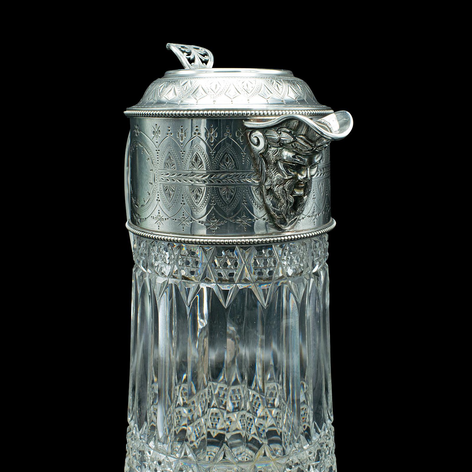 Antique Claret Jug, English, Cut Glass, Silver Plate, Decanter, Victorian, 1900 For Sale 2