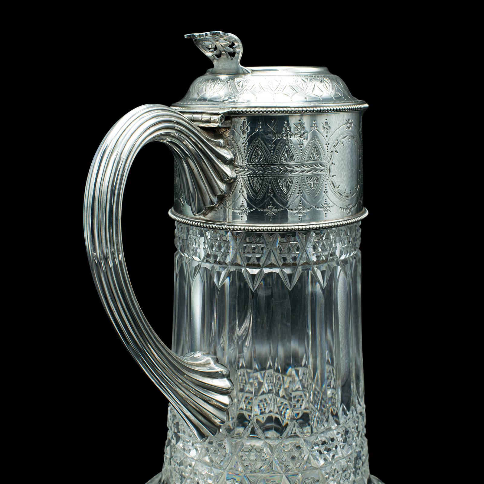Antique Claret Jug, English, Cut Glass, Silver Plate, Decanter, Victorian, 1900 For Sale 3