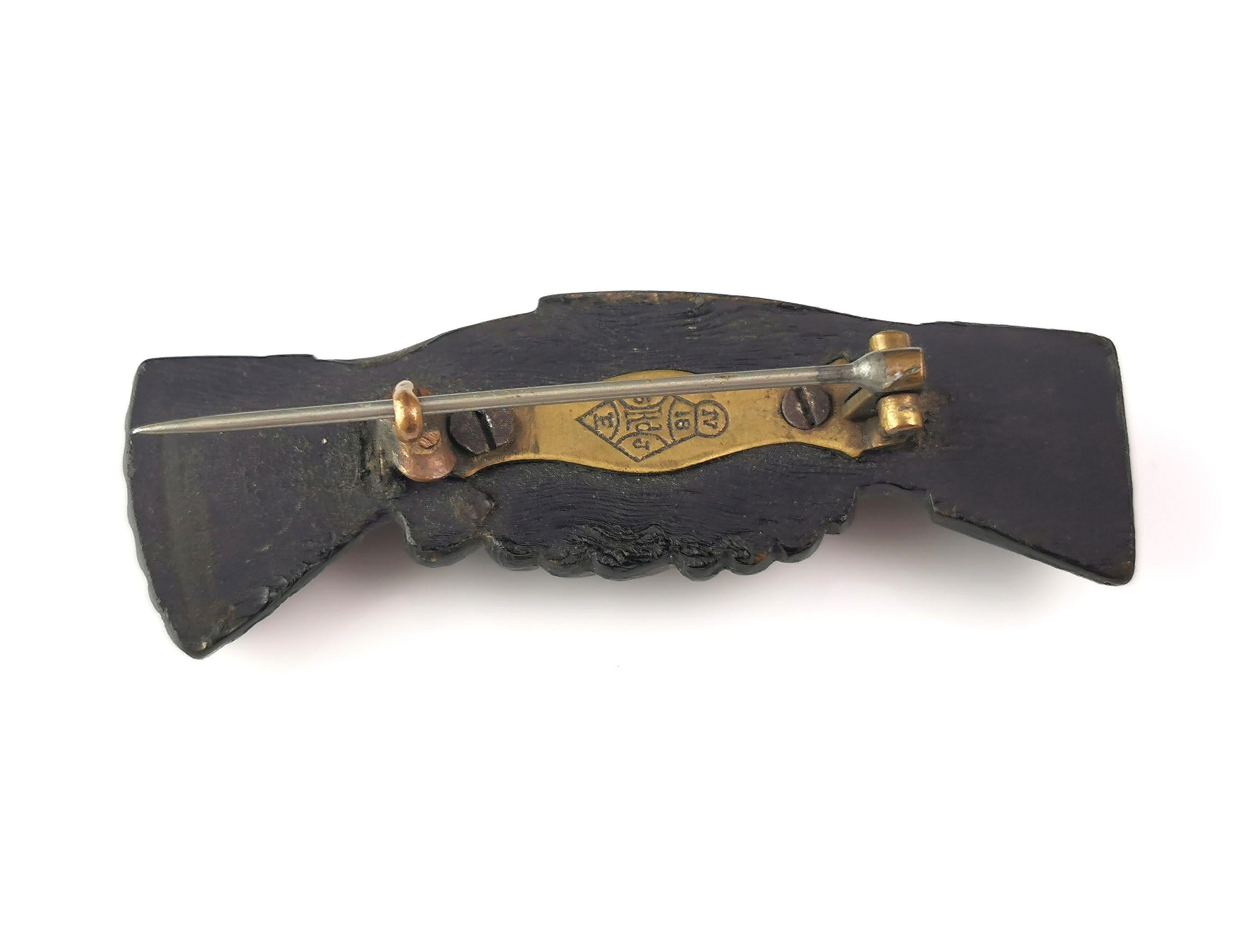 Antique clasped hands brooch, Bog oak, Victorian  For Sale 3