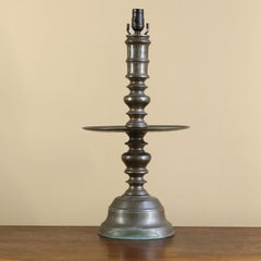 Large  Antique, Classic Bronze Dutch-Style Table Lamp with Charming Tray