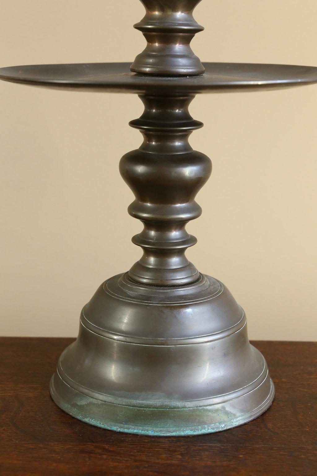 Cast Fabulous, Antique, Classic Bronze Dutch-Style Table Lamp with Charming Tray For Sale