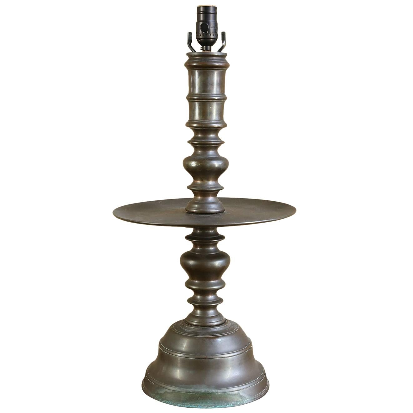 Fabulous, Antique, Classic Bronze Dutch-Style Table Lamp with Charming Tray For Sale