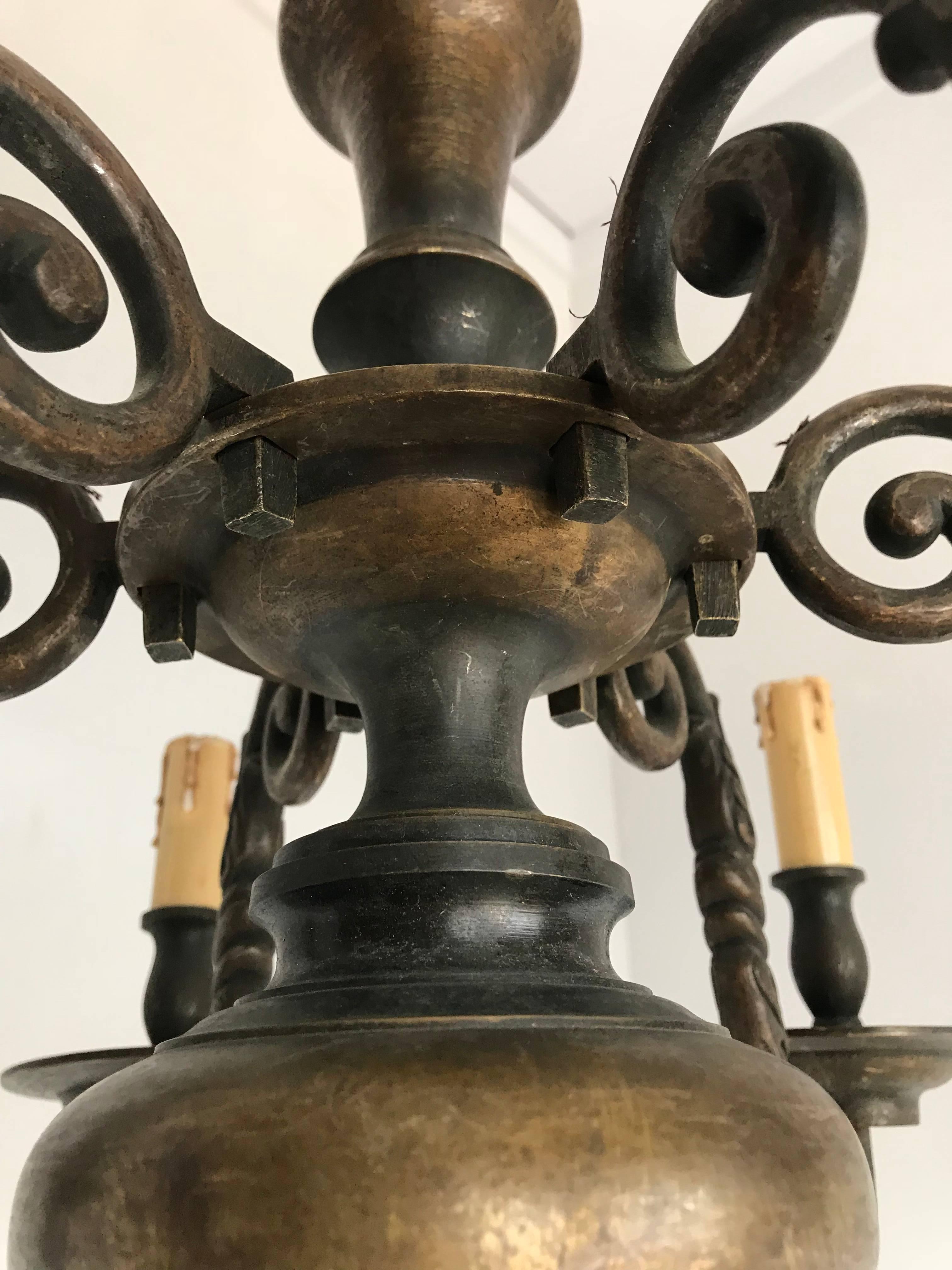 Antique Classic Design Heavy Bronze Six-Arm Candle or Electric Chandelier 5