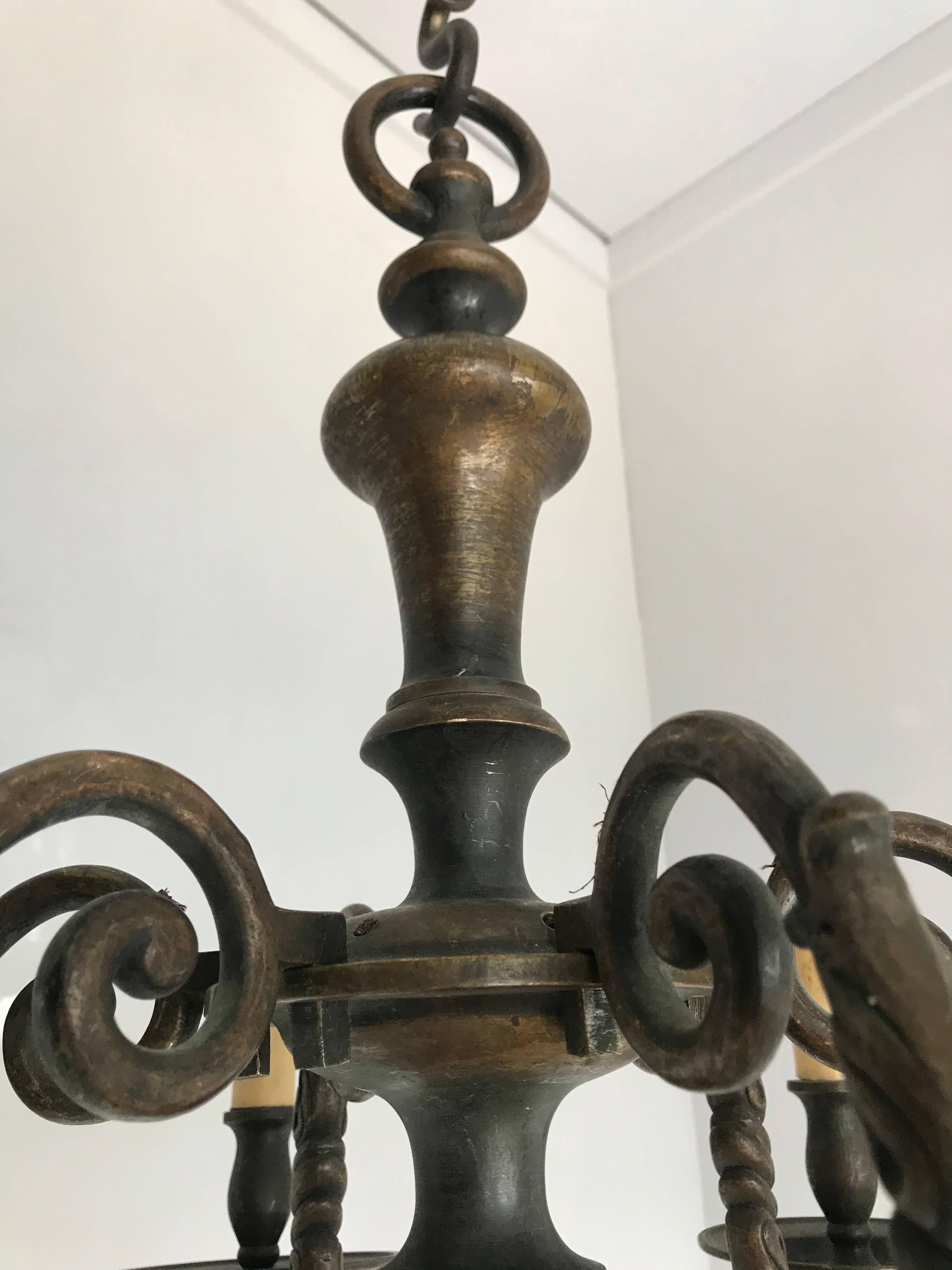 Antique Classic Design Heavy Bronze Six-Arm Candle or Electric Chandelier 6