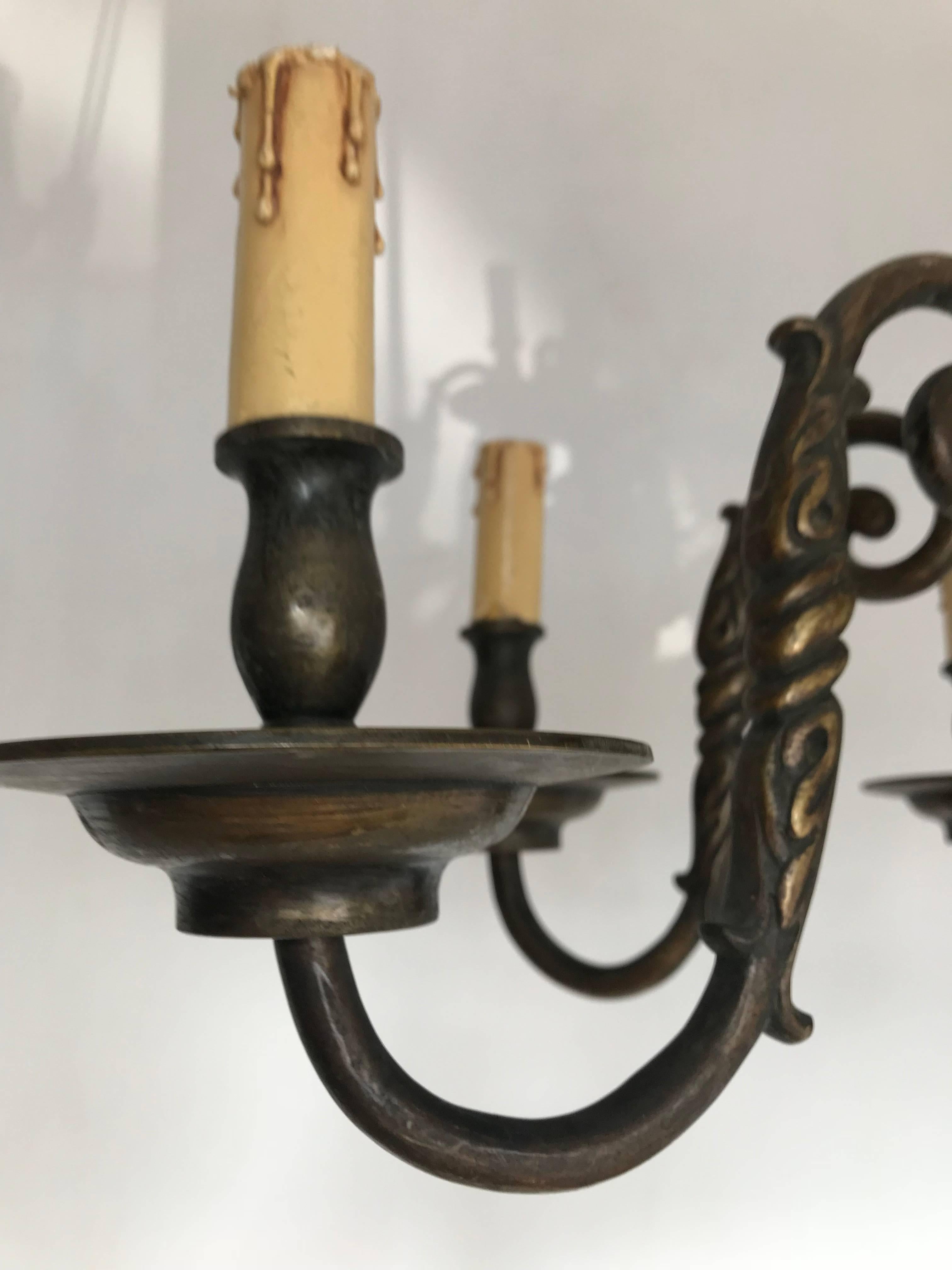 Antique Classic Design Heavy Bronze Six-Arm Candle or Electric Chandelier 7
