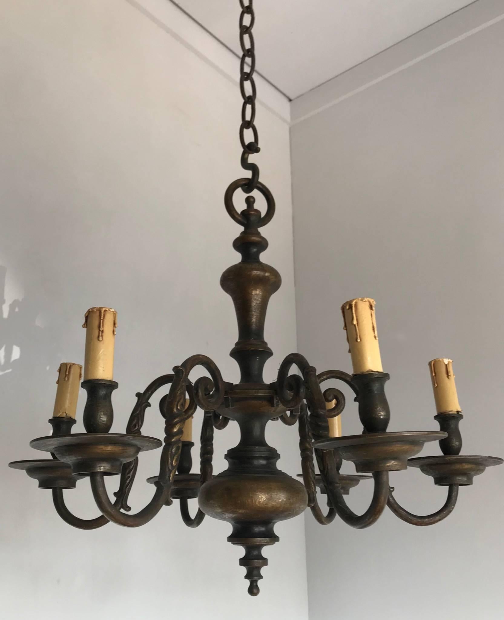 Antique Classic Design Heavy Bronze Six-Arm Candle or Electric Chandelier 8