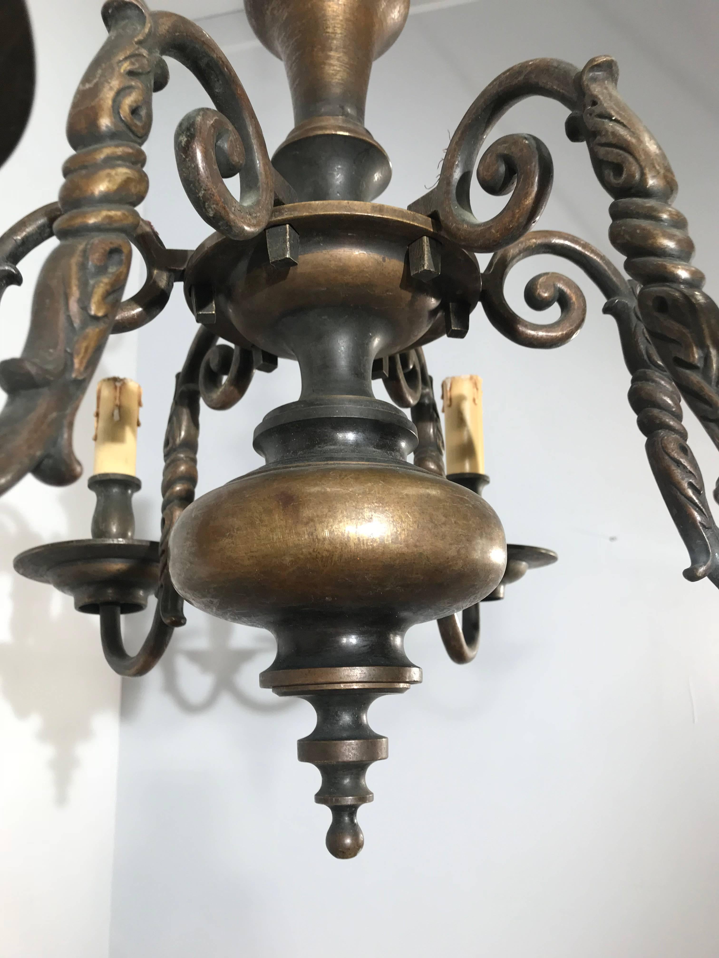 Medieval Antique Classic Design Heavy Bronze Six-Arm Candle or Electric Chandelier
