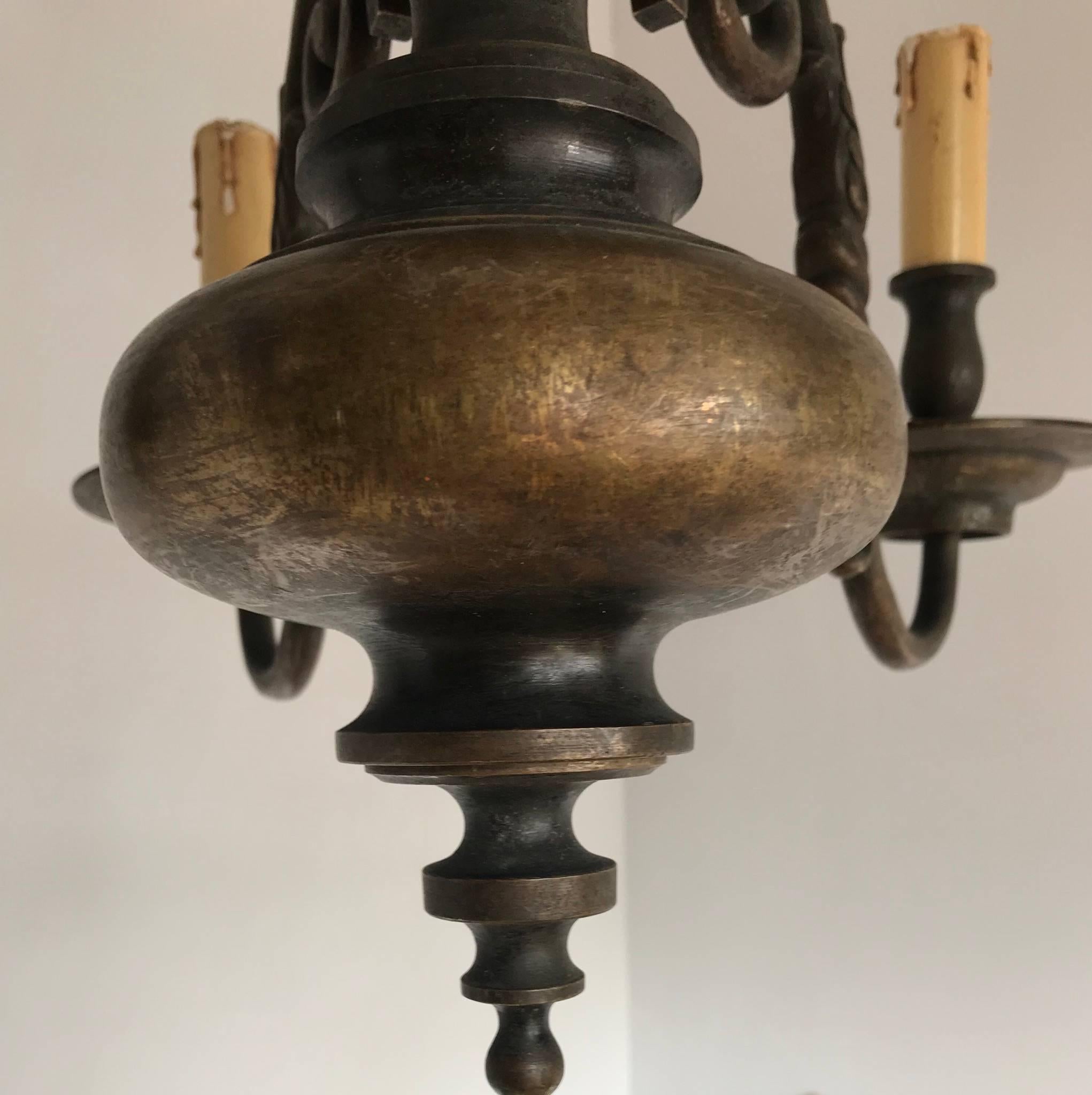 20th Century Antique Classic Design Heavy Bronze Six-Arm Candle or Electric Chandelier