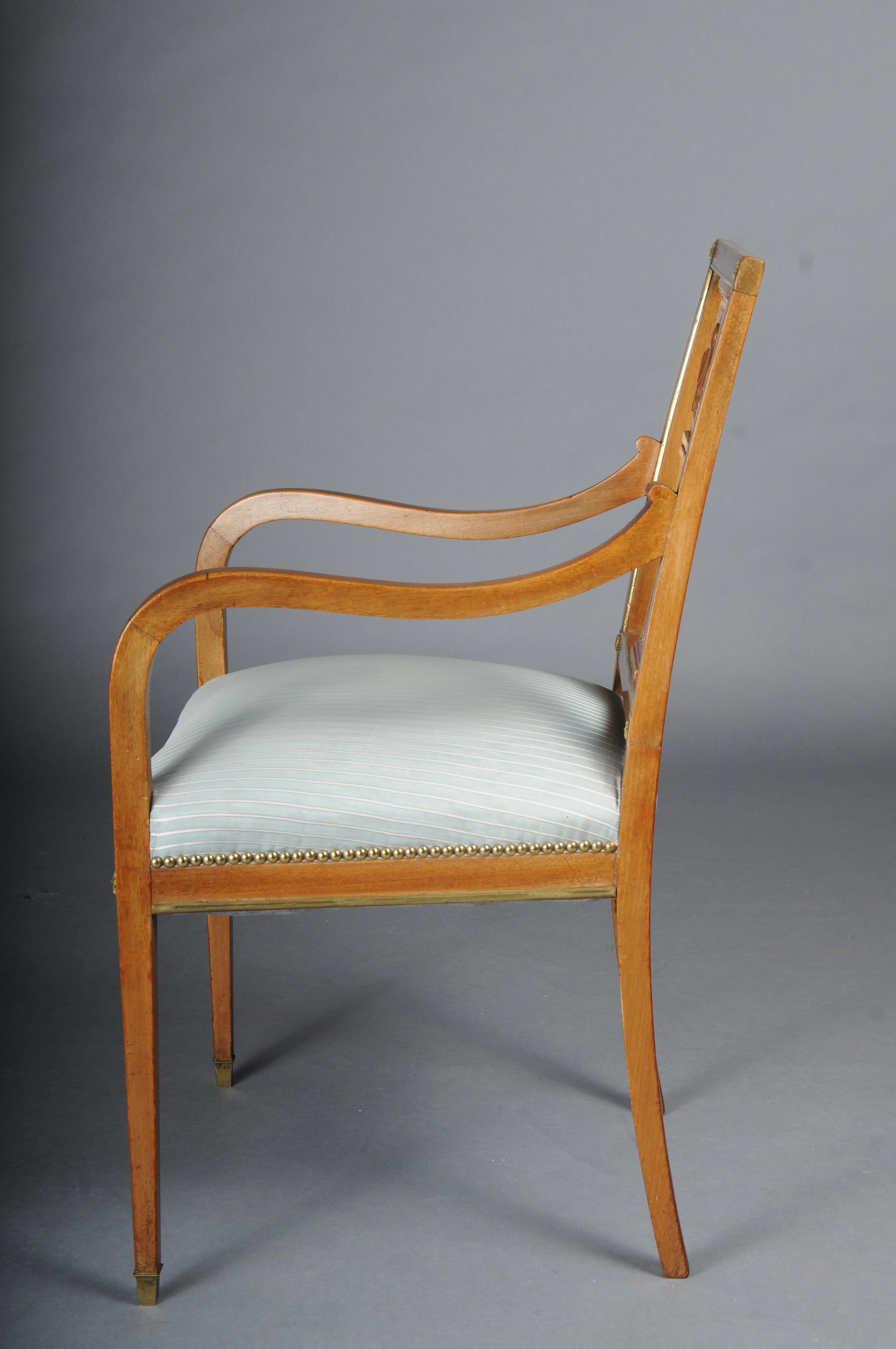Antique classic Empire armchair mahogany with brass, Paris. For Sale 2