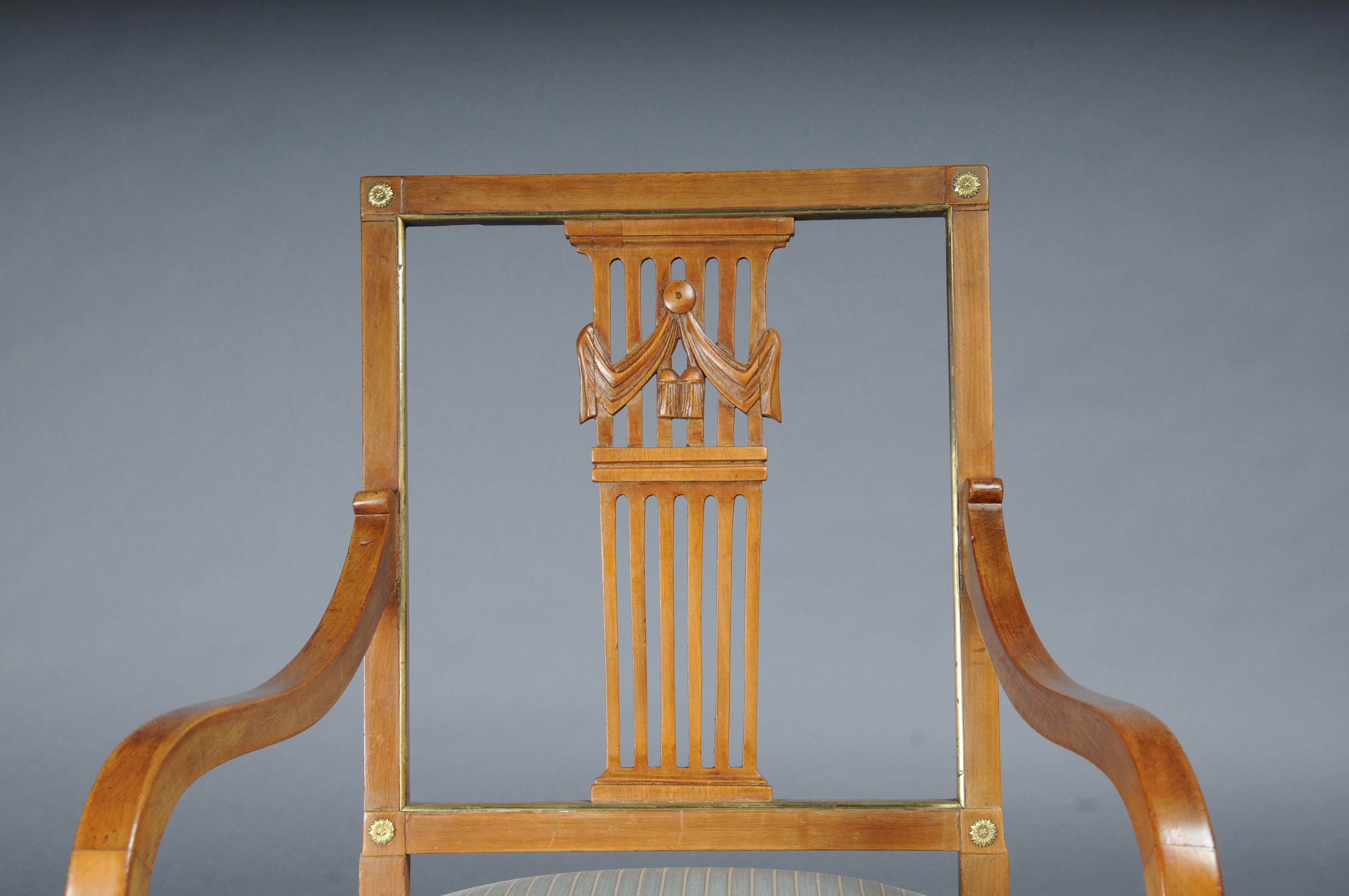 Antique classic Empire armchair mahogany with brass, Paris. For Sale 8