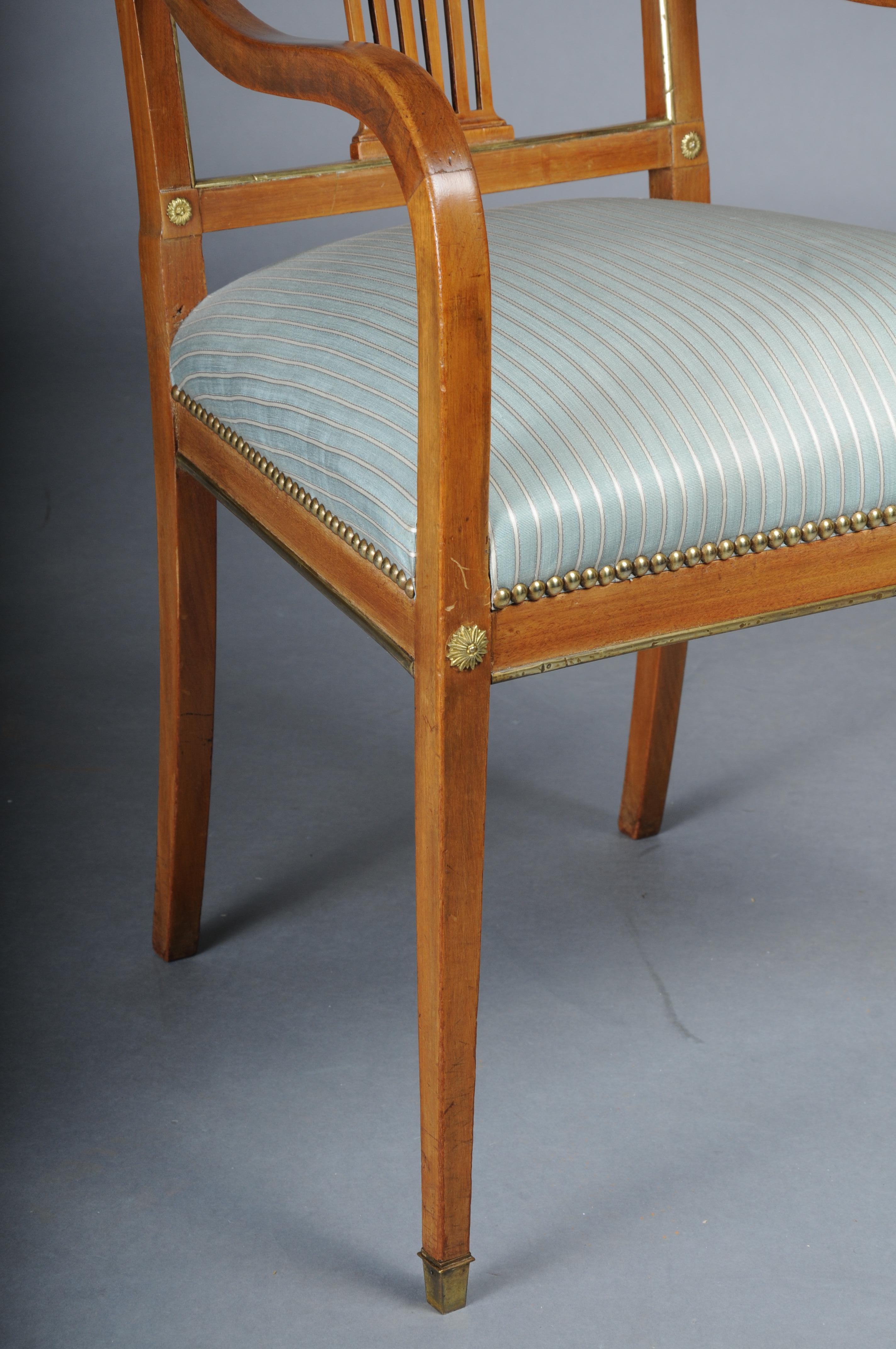 French Antique classic Empire armchair mahogany with brass, Paris. For Sale